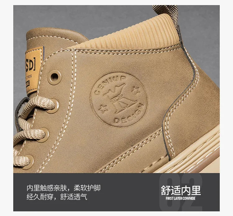 Men Ankle Boots Retro British High-top Men Boots Stylish Luxury High-top High Quality Leather Shoes Outdoor Men Motorcycle Shoes