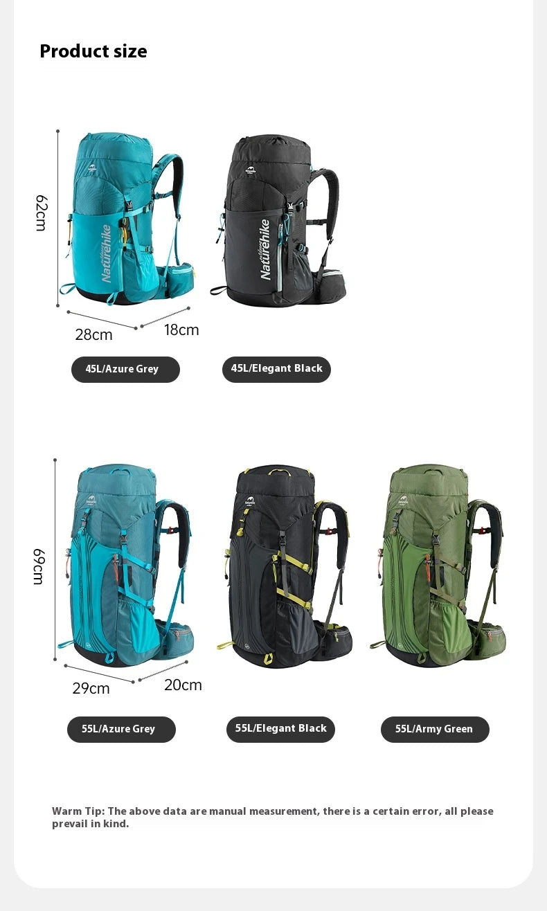Naturehike Backpack Waterproof  Rucksack 45L 55L 65L Big Knapsack Backpacking Camping Climbing Hiking Travel Bag With Rain Cover