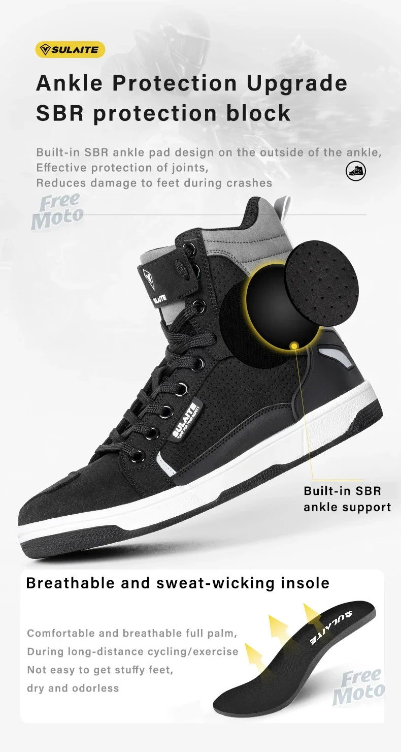SULAITE Wear Resistant Motocross Protective Shoes The Four Seasons Breathable Motorcycle Boots Moto Equip Reflective Moto Shoes