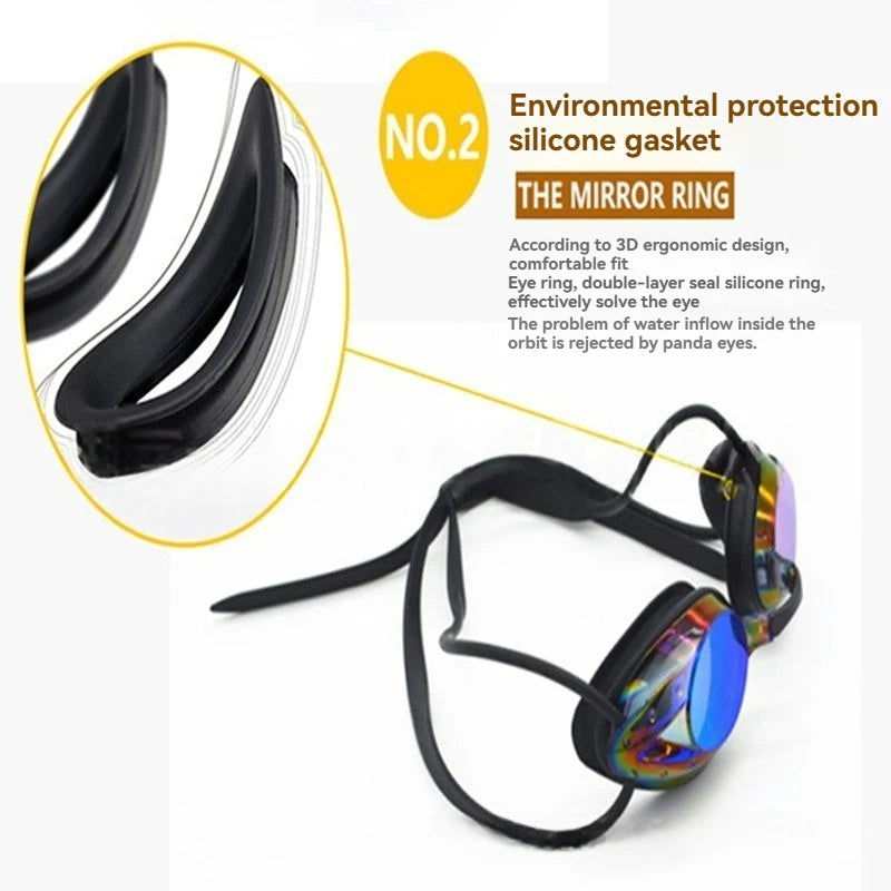Professional Swimming Goggles Men Women Waterproof Anti-fog Cool Silver Plated Swim Glasses Comfortable Diving Pool Accessories
