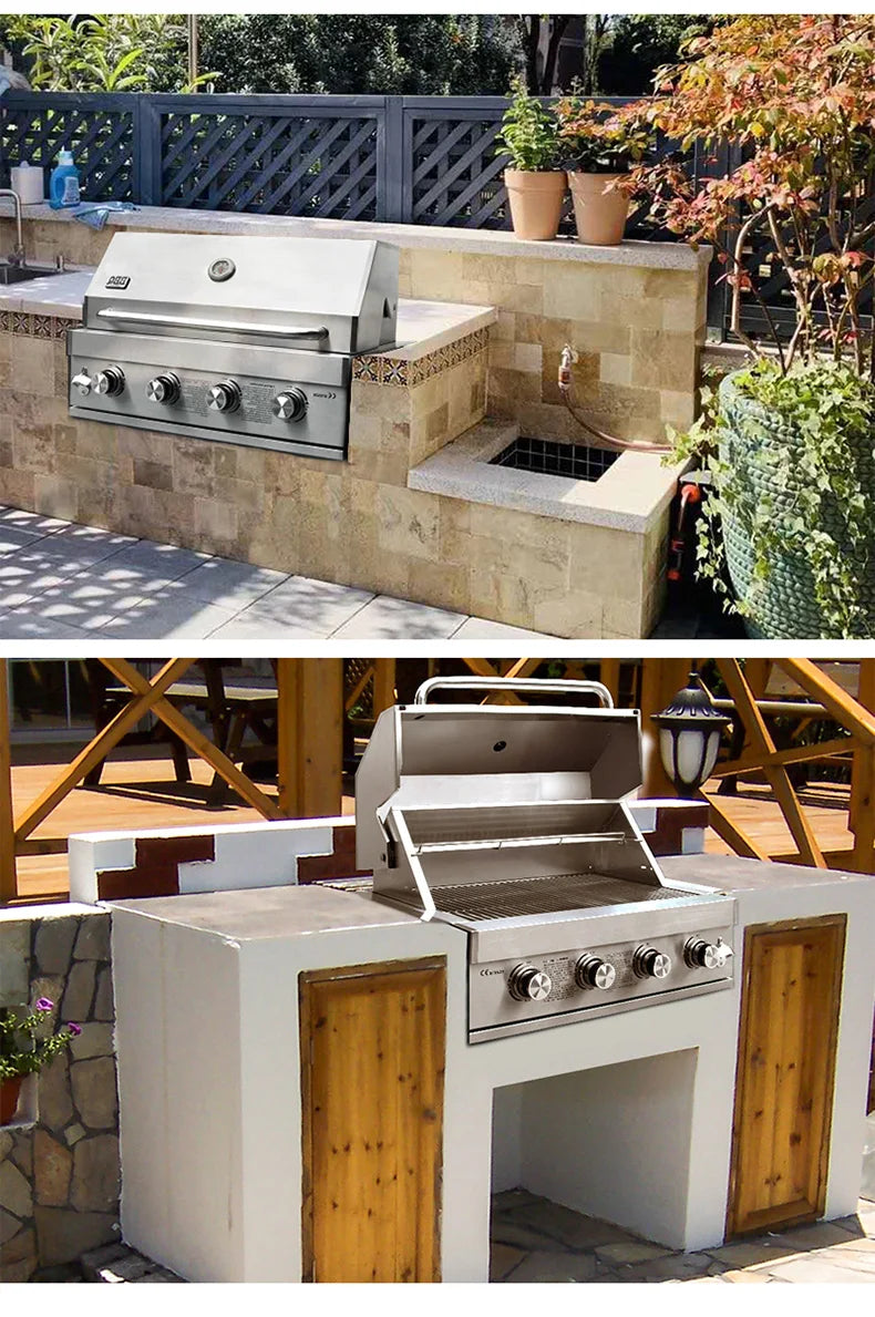 304 stainless steel embedded barbecue stove courtyard gas barbecue grill charcoal gas dual-purpose stewing stove BBQ