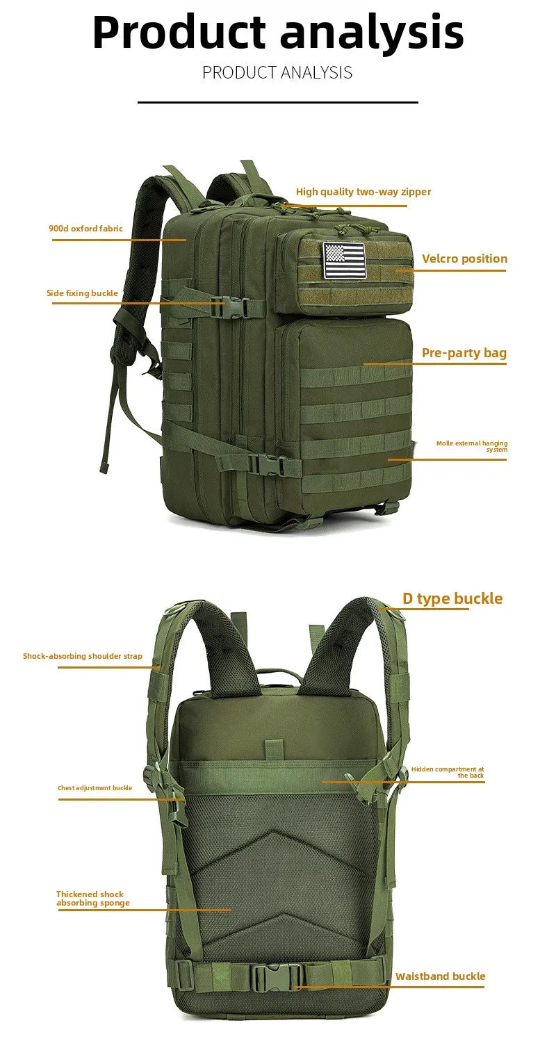 45L Lightweight Hiking Backpack Large Capacity Tactical Backpack Sport Climbing Backpack Outdoor Pack 900DOxford Water-Resistant