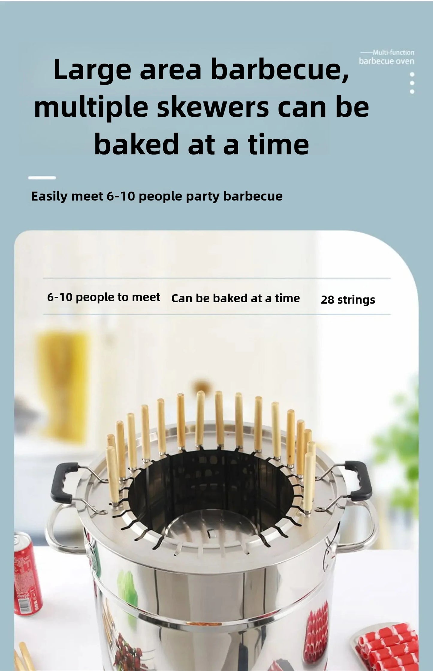 Smokeless Barrel BBQ Grill, Charcoal Rotisserie for Home, Commercial, Outdoor Meat Skewer, Portable Roaster