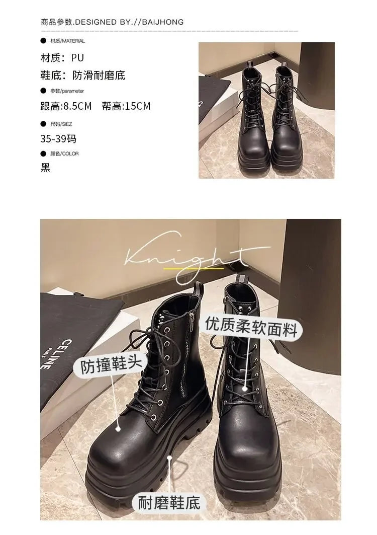 Chunky Platform White Ankle Boots Women shoes 2024 Autumn Winter Pu Leather Booties Mujer Punk Thick Bottom Motorcycle Boots