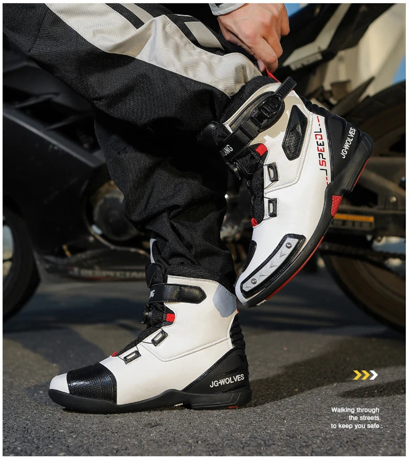 2024 New Motorcycle Boots Man Leather Motos Riders Protective Boots Waterproof Non-slip Motocross Mountain Racing Shoes