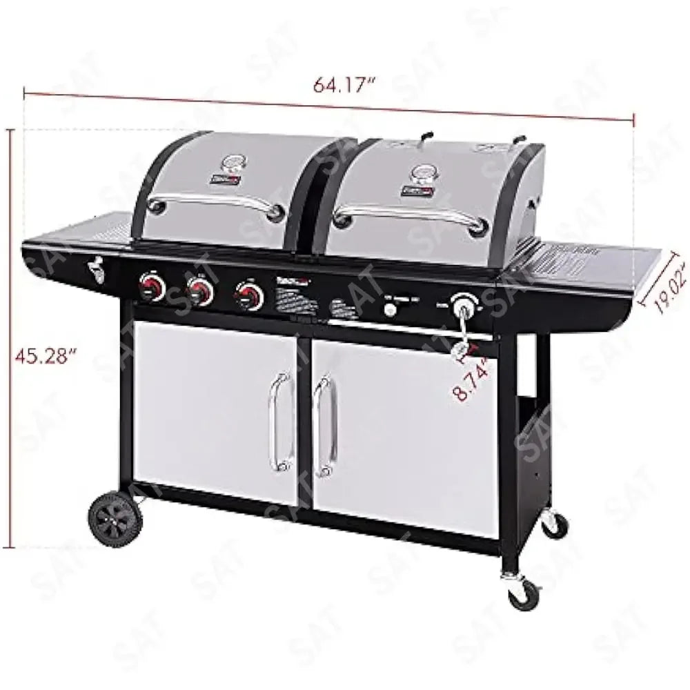 %a 3-Burner 25,500-BTU Dual Fuel Gas and Charcoal Grill Combo, Cabinet Style, Outdoor BBQ Garden Barbecue Cooking, BBQ Grills