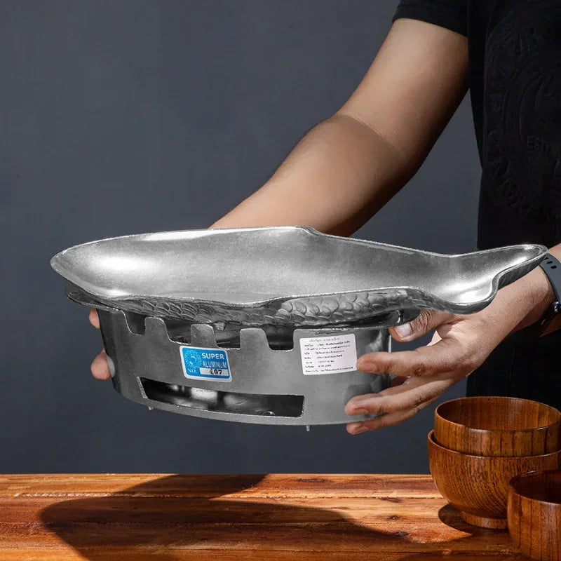 Thai Restaurant Grilled Fish Plate-Specialty Household Tableware Heated Grilled Fish Stove Dining Table Dry Pot Practical Decor