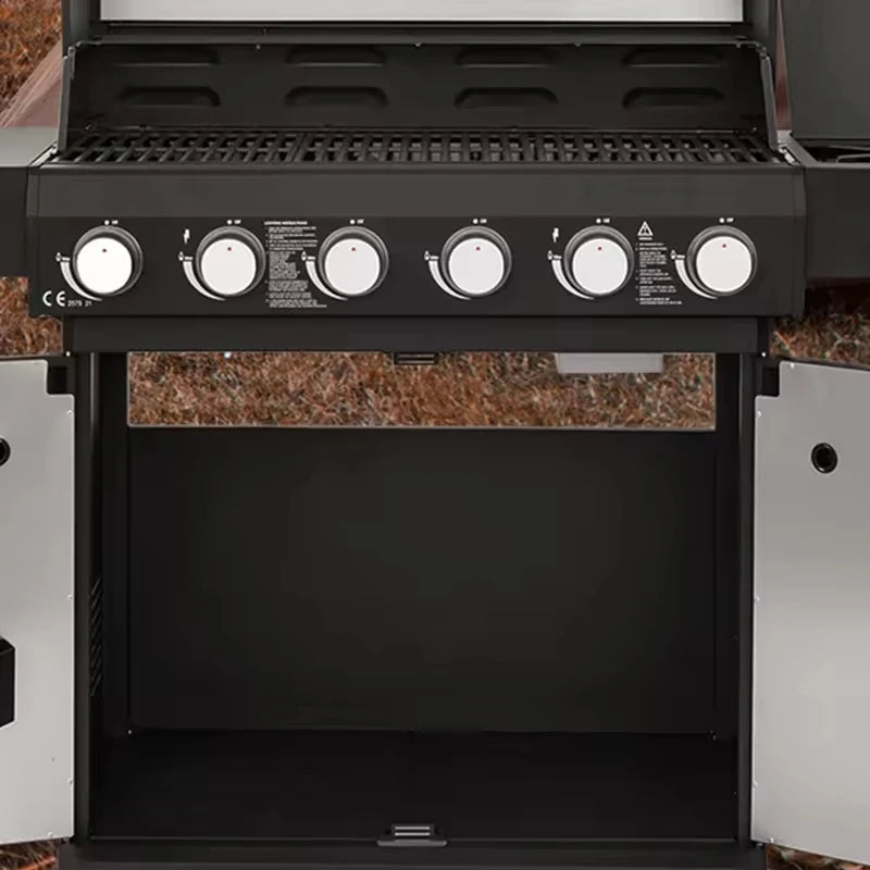 Trolley BBQ Stove  Outdoor Propane Gas BBQ Grill Commercial Gas Barbecue Restaurant  Smokeless 6 burner  BBQ Grills