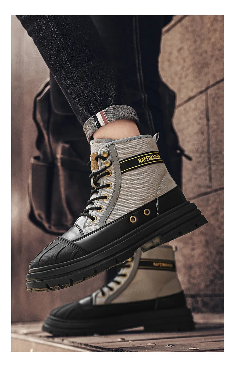 Luxury Men's High Top Ankle Boots Winter Motorcycle Boots Men Platform Safety Shoes Sneakers Work Boots for Men Tooling Booties