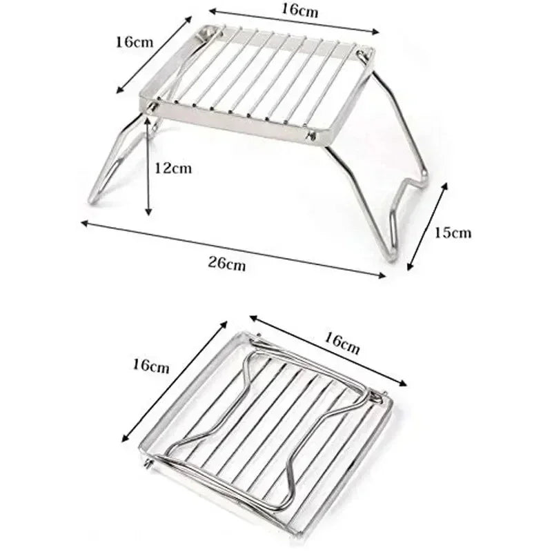 Camping Folding Grill Outdoor BBQ Grill Grate Portable Stainless Steel Gas Stove Stand Barbecue Rack Set Pot Holder for Cooking