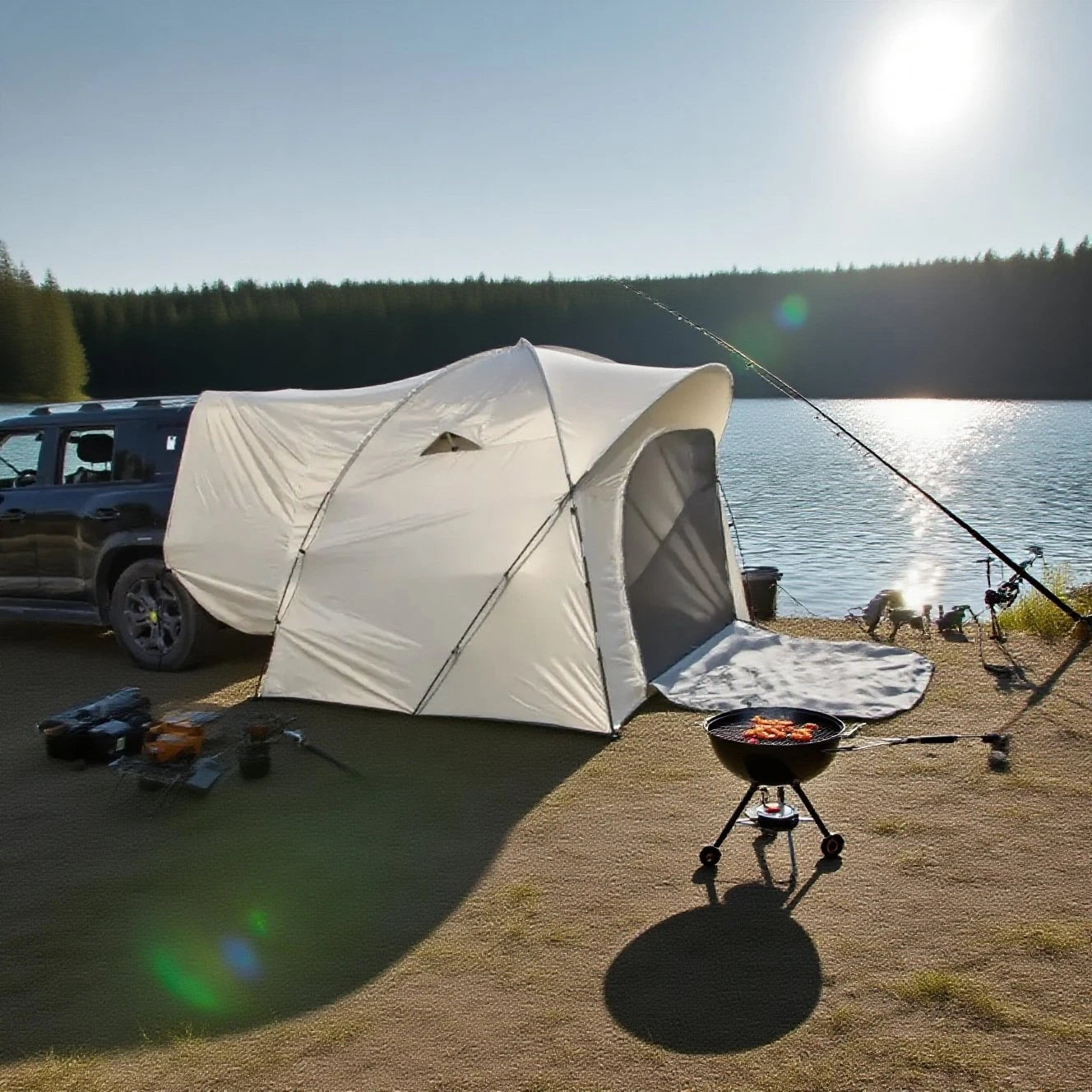 3-4 Person SUV Camping Tent PU4000 Waterproof with Mesh Bug Door, Cross-Ventilated Quick-Pitch Design, Built-In Floor