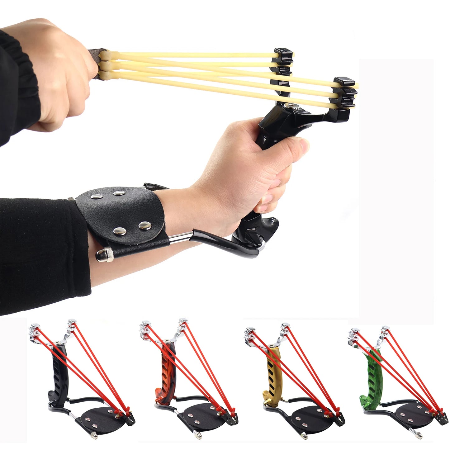 Professional Colored Metal Foldable Wrist Support Sling Handheld Hunting Shooting Sling High-power Slingshot Catapult Package