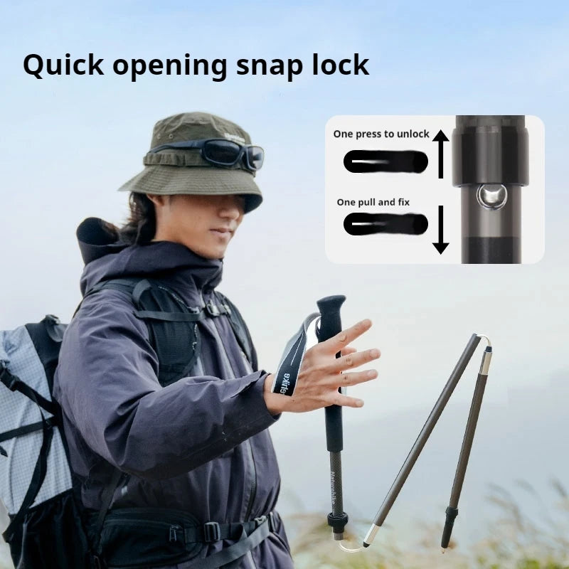 Naturehike Outdoor Alpenstock Carbon 4-sections Foldable Aluminum Alloy Ultralight Trekking Pole Adjustable Hiking Walking Stick