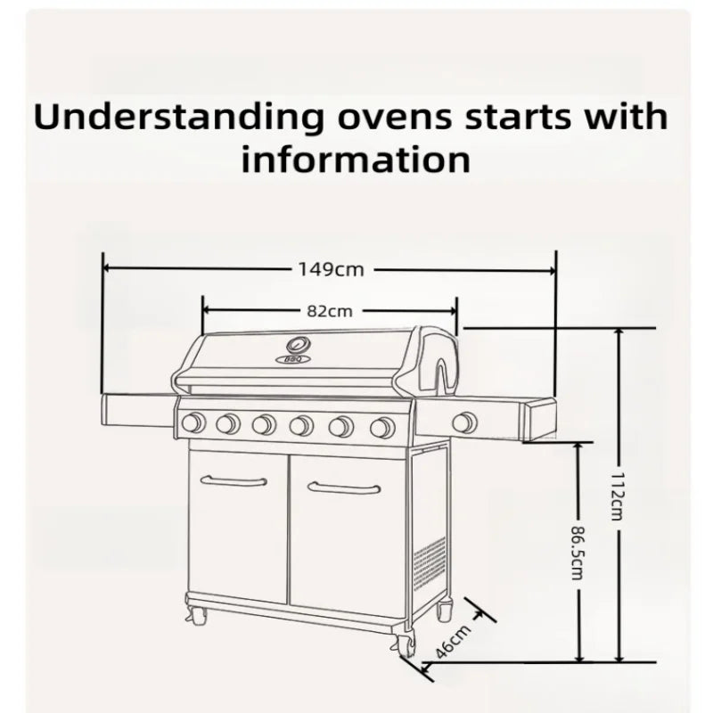 Trolley BBQ Stove  Outdoor Propane Gas BBQ Grill Commercial Gas Barbecue Restaurant  Smokeless 6 burner  BBQ Grills