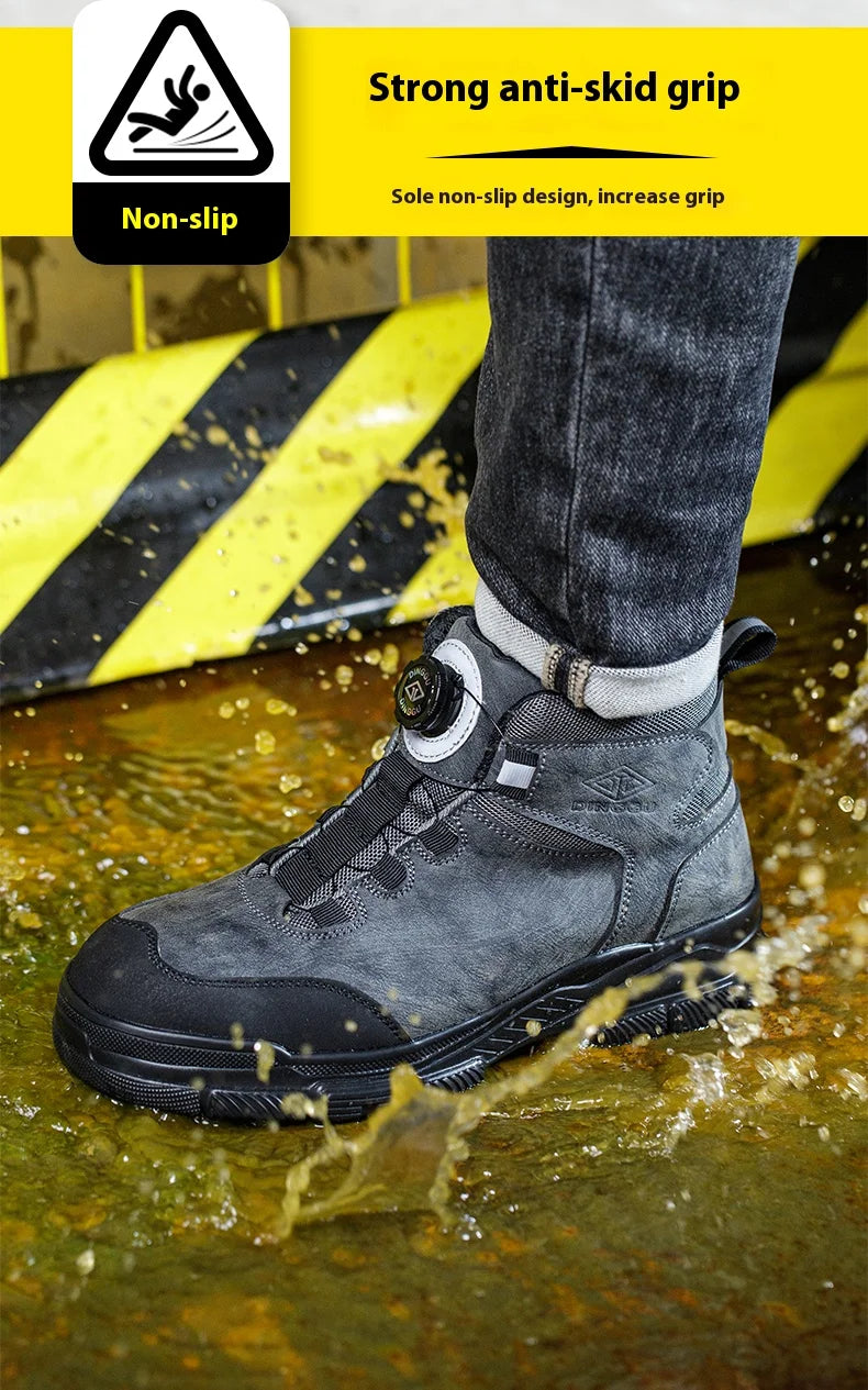 Rotating Buttons Work Boots Men Steel Toe Shoes Safety Boots Puncture-Proof Protective Shoes Waterproof Indestructible Shoes New