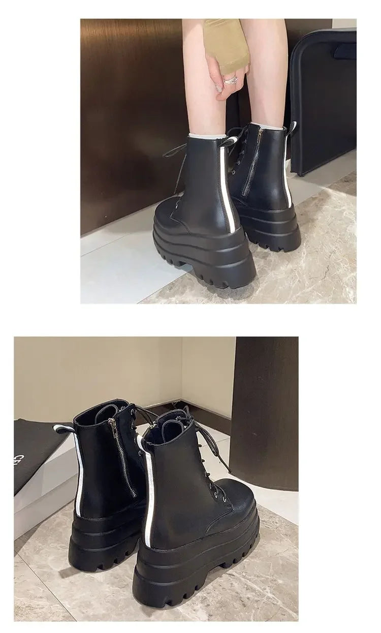 Chunky Platform White Ankle Boots Women shoes 2024 Autumn Winter Pu Leather Booties Mujer Punk Thick Bottom Motorcycle Boots