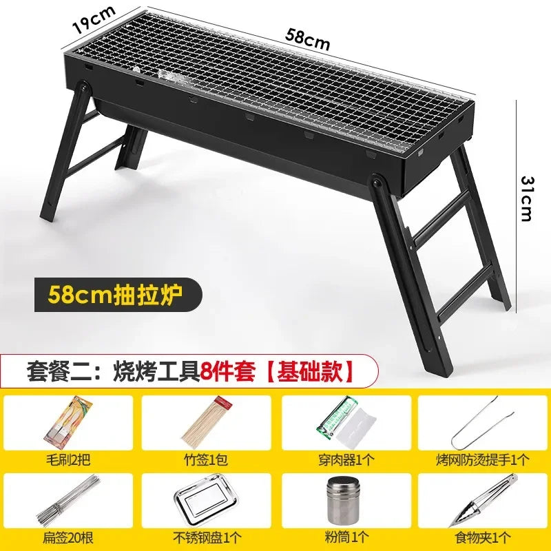 Collapsible BBQ Grill Outdoor Portable Charcoal Fire Pit Full Set no Smoke Carbon Roast Meat for Home