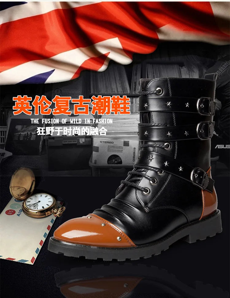 Men's boots winter warmth velvet function metal high-tube cycling boots height-increasing shoes motorcycle boots black 37-48