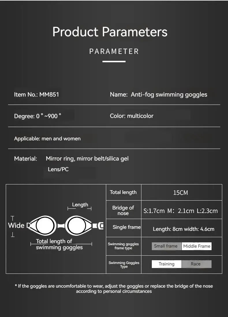 0 To -9.0 Adult Myopia Swim Eyewear Silicone Waterproof Anti Fog Diopter Swimming Goggles Custom Different Left Right Eye Degree