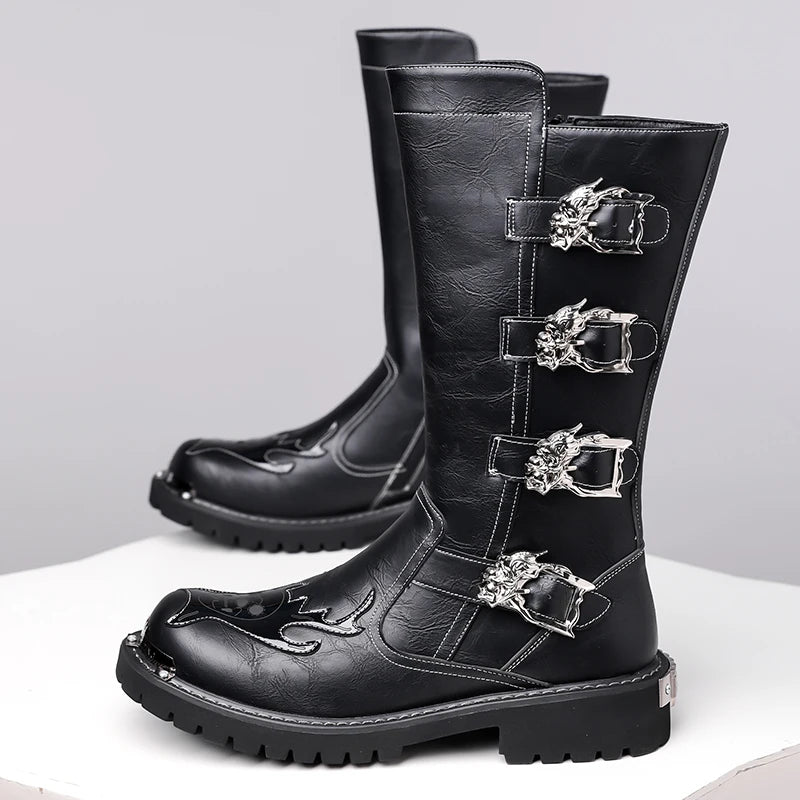 Fashion Men's Leather Shoes Keep Warm High Top Shoes All-match Outdoor Male Motorcycle Boots Mid-Calf Boots Leisure Walk Botas