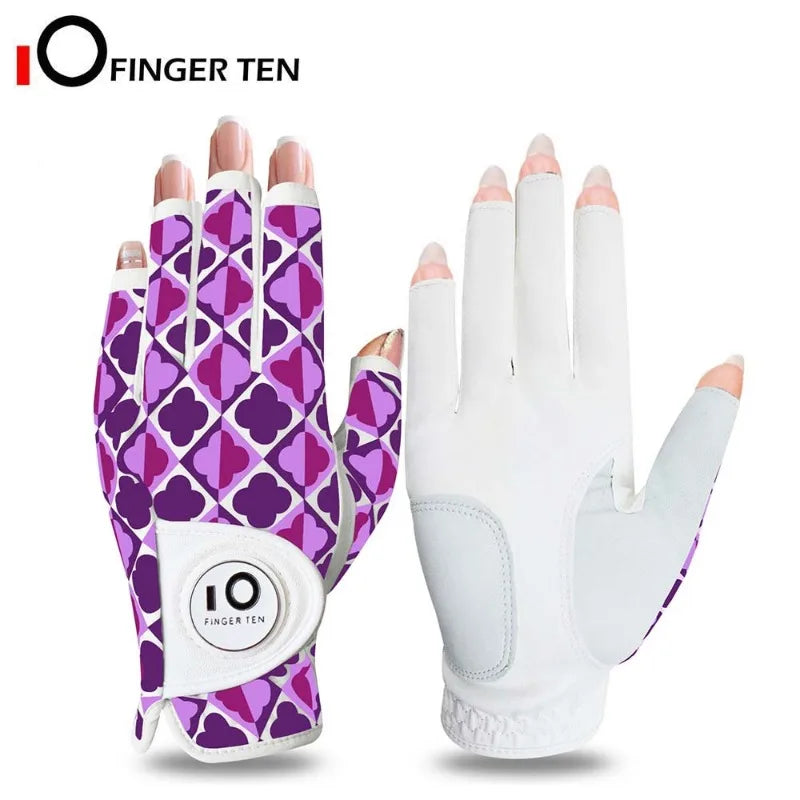 All Weather Grip Nail Golf Gloves Women Left Hand Leather with Ball Marker Half Finger Size XS S M L XL Drop Shipping