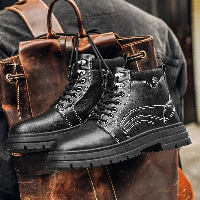 Luxury Men Boots Fashion Designer Motorcycle Boots for Men High Top Leather Casual Shoes Retro British Style Men Ankle Boots New