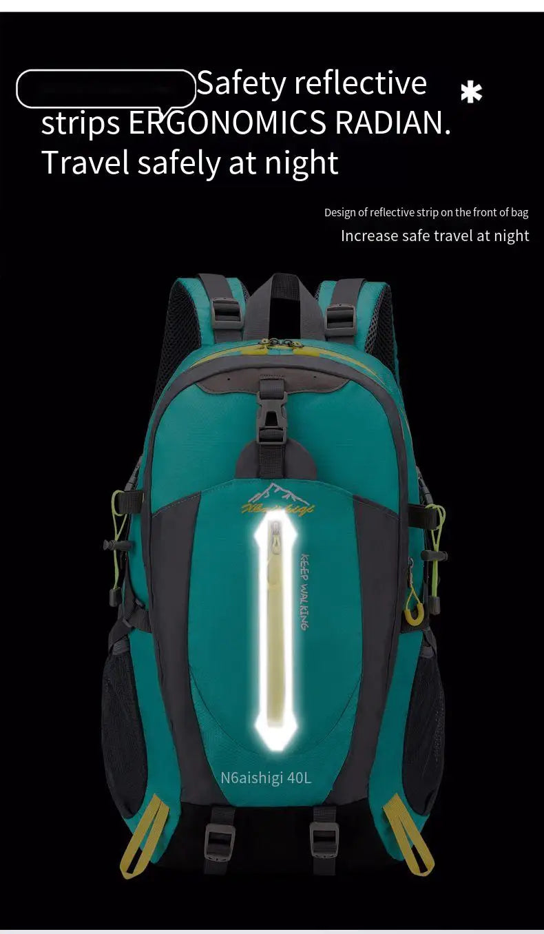 Men Women Outdoor Camping Travel Backpack 40L Water Repellent Climbing Hiking Laptop Daypack Trekking Reflective Strip Back Bags