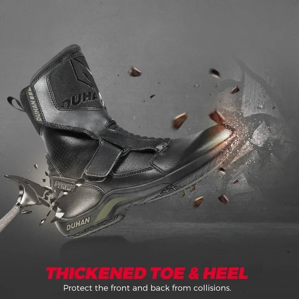 Motorcycle Boots Men Leather Waterproof Riding Black Shoes Summer Breathable Safety Motocross Motobike Thick Sole Protection