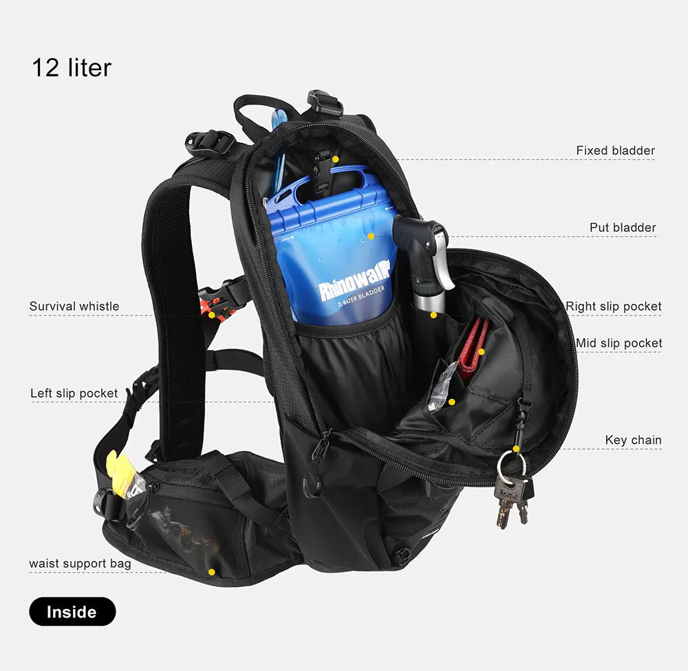 Rhinowalk Climbing Backpack 12L Cycling Backpack Outdoor Sports Bag Travel Backpack Camping Hiking Backpack WIthi Water Bag