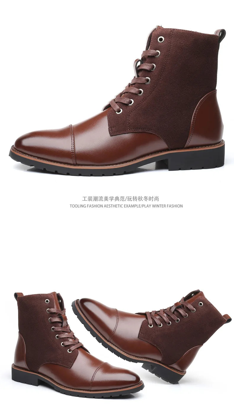 2024 Autumn New Casual Fashion Trend High Top Men's Shoes Leather Boots Large Size 38-48