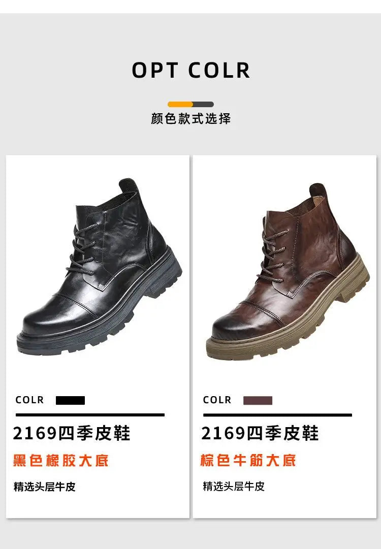 Motorcycle Boot British Style High-top Lace-up Ankle Boots Autumn Winter New Luxury Men's Genuine Leather Designer Shoes
