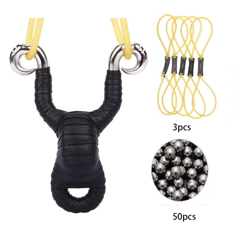 Powerful Hunting Slingshot Catapult Brass Pro Metal Slingshot with 3 Slingshot Bands 50pcs Slingshot Ammo Good Gift