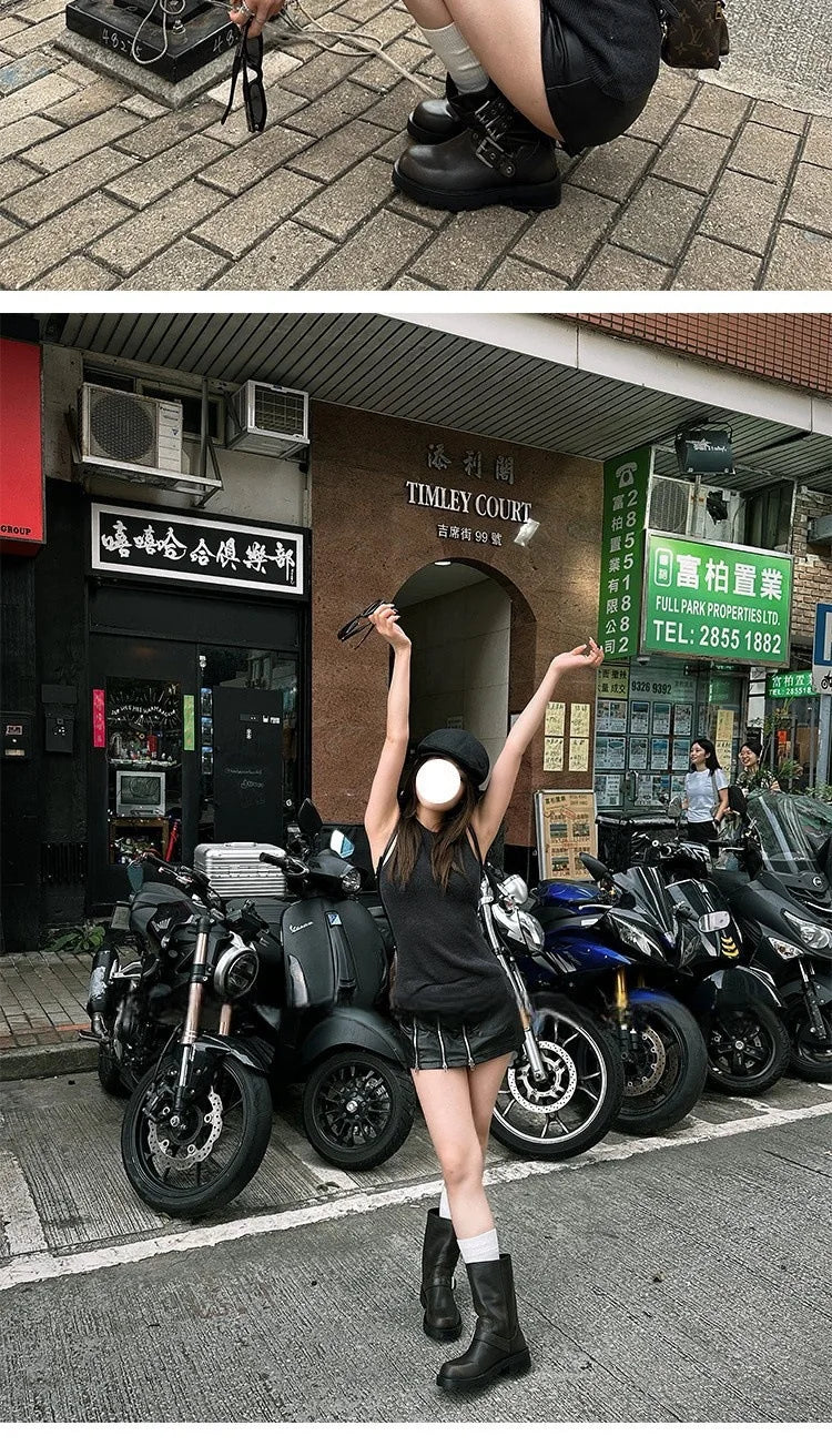 Spring and Autumn Women Boots Retro Platform Boots 2024 Round Toe Solid Color Low Heel Short Buckle Casual Women's Fashion Boots