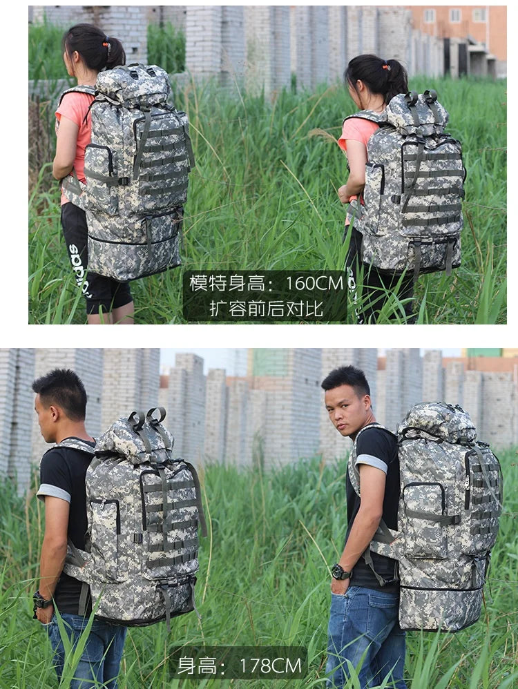 70-100L Outdoor Camping Travel Sports Backpack Military Camo Tactical Bag Large Capacity Waterproof Hiking Mountain Climbing Bag
