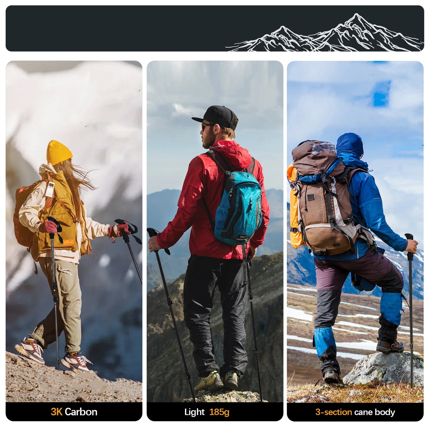 Ultra Light 185G Trekking Pole Carbon Folding Hiking Stick Collapsible Hiking Poles Trekking Stick Walking Poles Walk