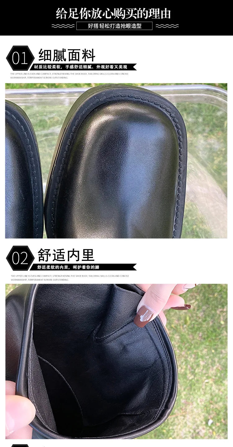 Women's High Platform Boots Metal Buckle Thick Heel Motorcycle Boots Vintage Soft Leather Punk Boot Brown Leather Knight Boot