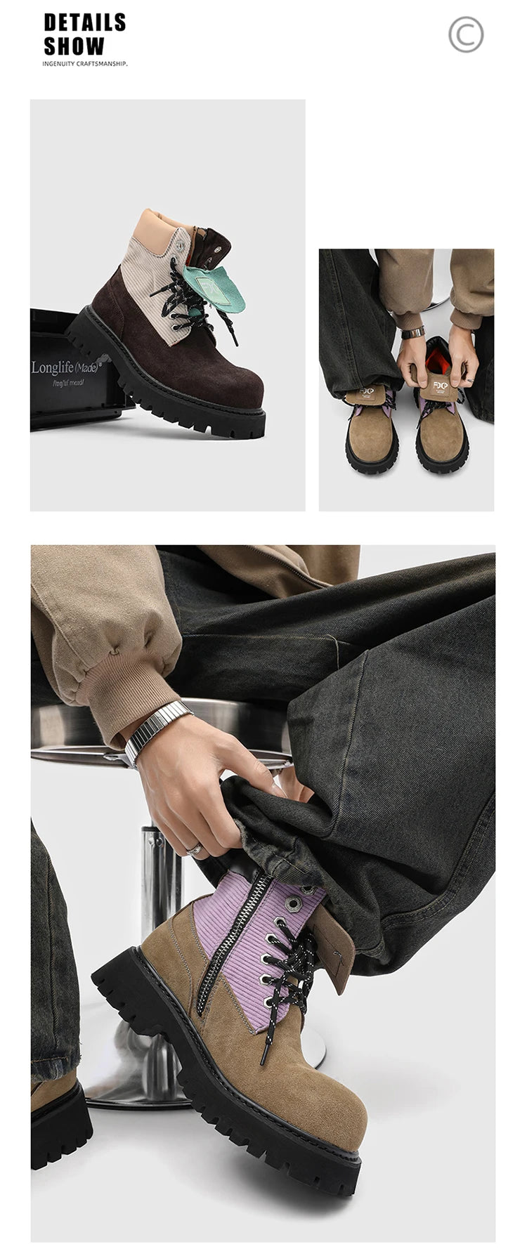 High quality Luxury Leather Boots Man Yellow High top Shoes Winter Men's Ankle Boots Street Motorcycle Shoes botas para hombre