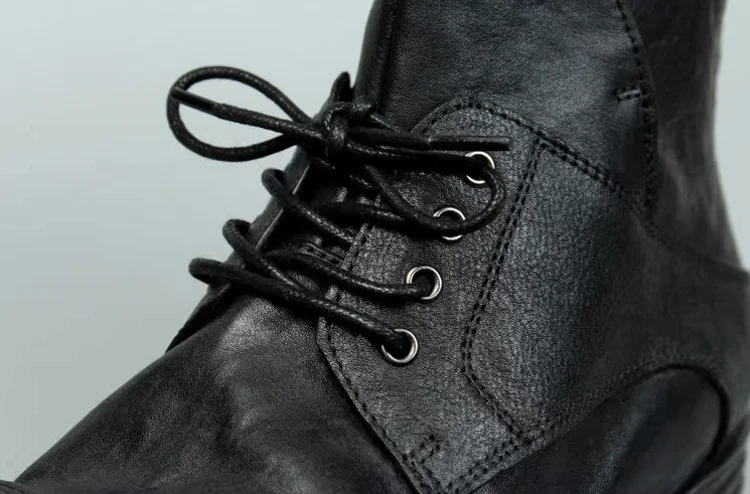 Vintage Mens Cowhide Genuine Leather Riding Ankle Boots Lace Up High Top Work Shoes Vintage Round Toe Autumn Moto Biker Boots