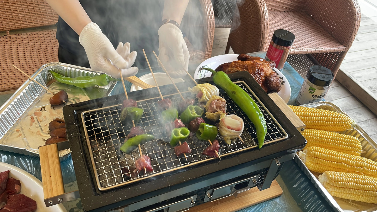Small Ceramic Hibachi Grill - Customizable Japanese BBQ Table (Indoor/Outdoor Charcoal Grill, Portable Barbecue）