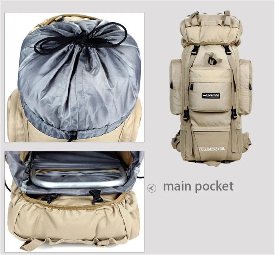 85L Hiking Bag Large Capacity Military Tactical Backpack Outdoor 900D Waterproof Wear-resistant Camping Travel Luggage Rucksack