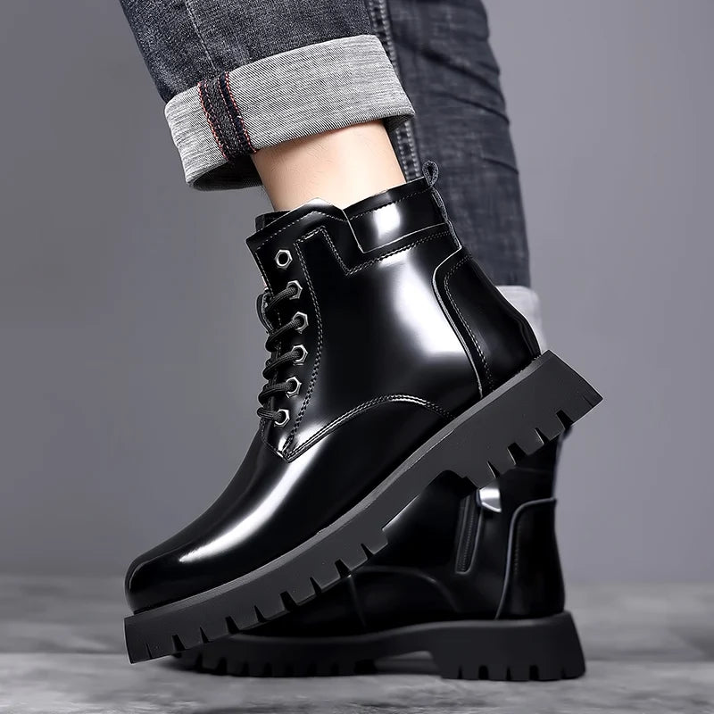 Hot Selling Men's Leather Boots Winter Thick Bottomed Work Boots British Style High Top Shoes Men's Retro Business Boots