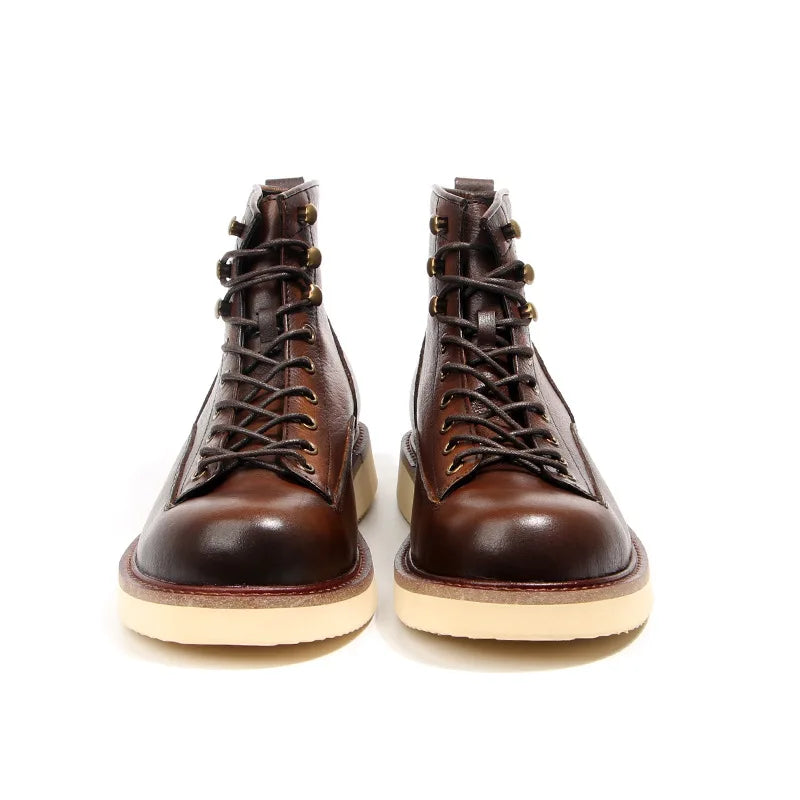2025 New Vintage Autumn Winter Boots Lace Up Design Male Footwear Cow Real Leather Short Boots Retro Desert Boots Man Shoes A082