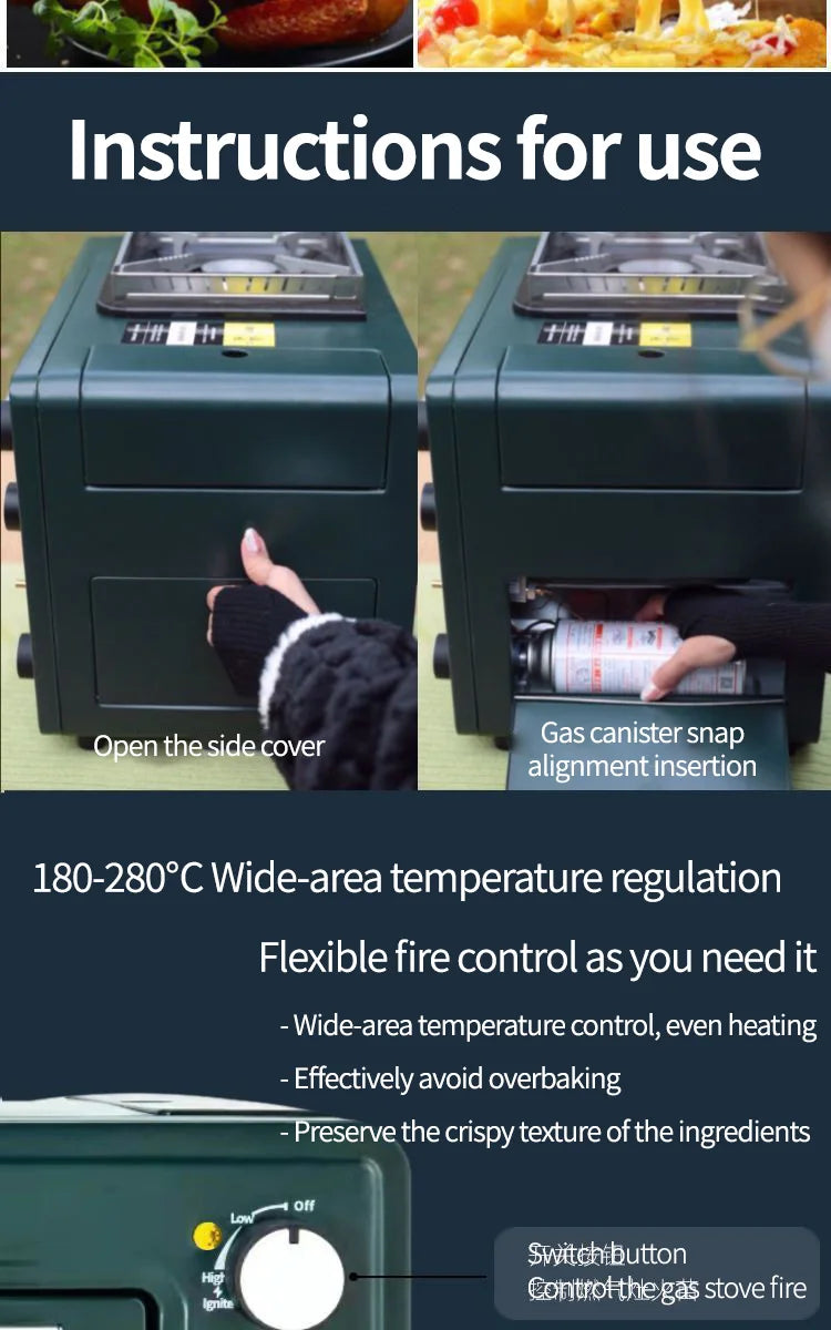 Household Multifunctional Outdoor Gas Pizza Oven Camping Gas Stove 2-in-1 Box Oven Portable Small Baking Oven