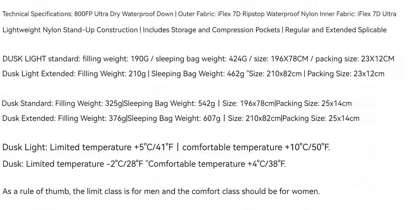 AEGISMAX Dusk Ultralight Down Sleeping Bag 4℃-2℃ 800FP Waterproof Outdoor Hiking iFlex 7D Nylon Mummy Down Tourist Sleeping Bag
