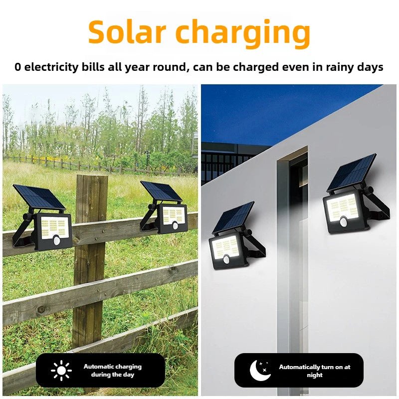 Solar Light Outdoor Foldable Floodlight Waterproof Spotlight Wall Human Body Sensor Lamp for Garden and Courtyard Lighting