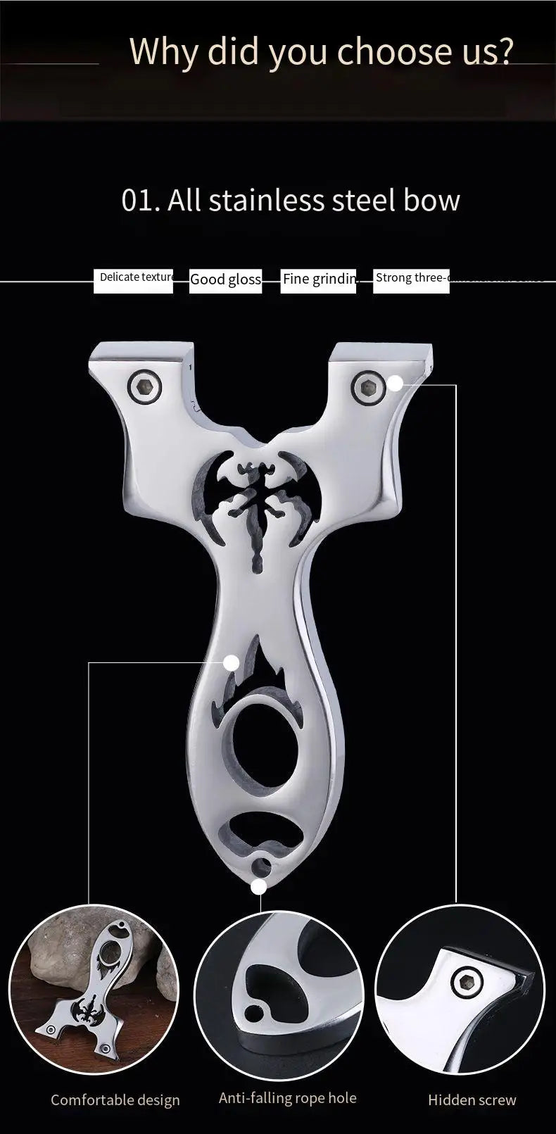 High Quality Slingshot Catapult Hunting Stainless Steel With Rubber Band Outdoor Shooting Game Sling Shot