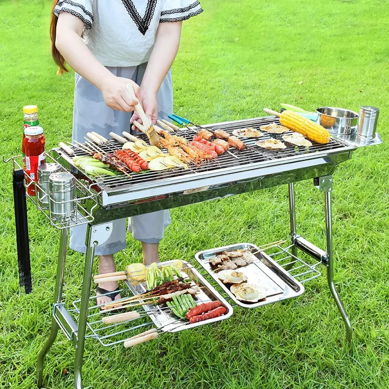 Outdoor Stainless Steel Charcoal Grill Barbecue Tool Portable Free Installation Handle Folding  BBQ Cooking Grid  Park New 2024