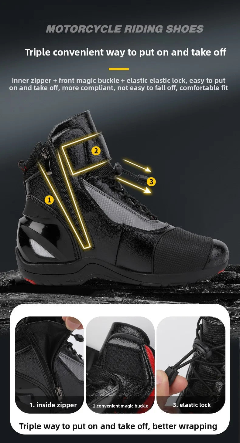 Motorcycle Shoes Men Off-road Adventure Motocross Low Boots  Retro Black Riding Shoes Rubber Sole Waterproof Motorcyclist Shoes