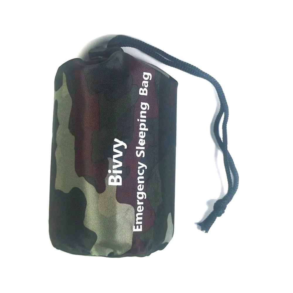 PE Emergency Sleeping Bag Camouflage Waterproof Survival Sleeping Bag 120x200cm 2 Person Outdoor Camping Bed with Storage Bag