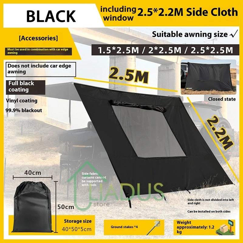 Car Side Tent Blackout With Mesh Windows Mounted Awning Waterproof Shelter UV Protection Camping Canopy Portable For Outdoor